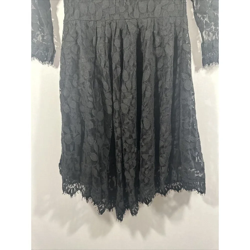 NEW $128 Free People [ 4 ] Skater‎ Floral Mesh Lace Dress in Black #u1184